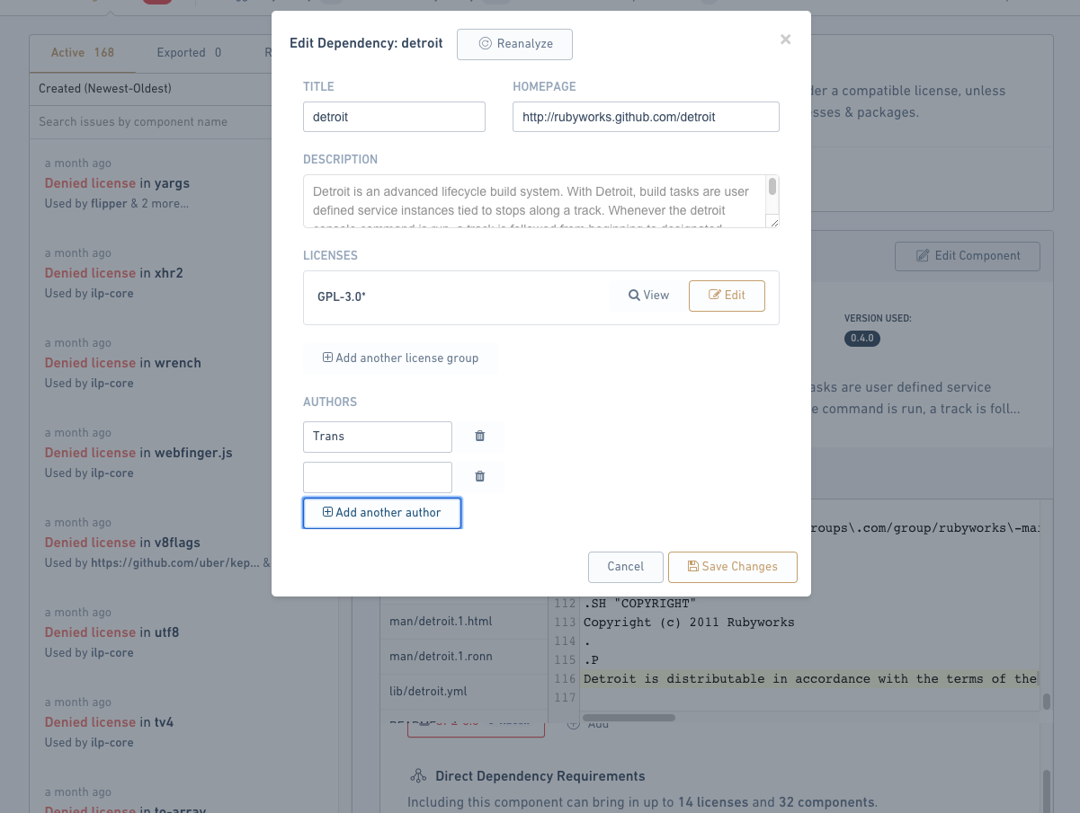 FOSSA updating open source dependency information