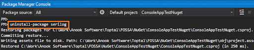 Uninstalling a package in NuGet Package Manager